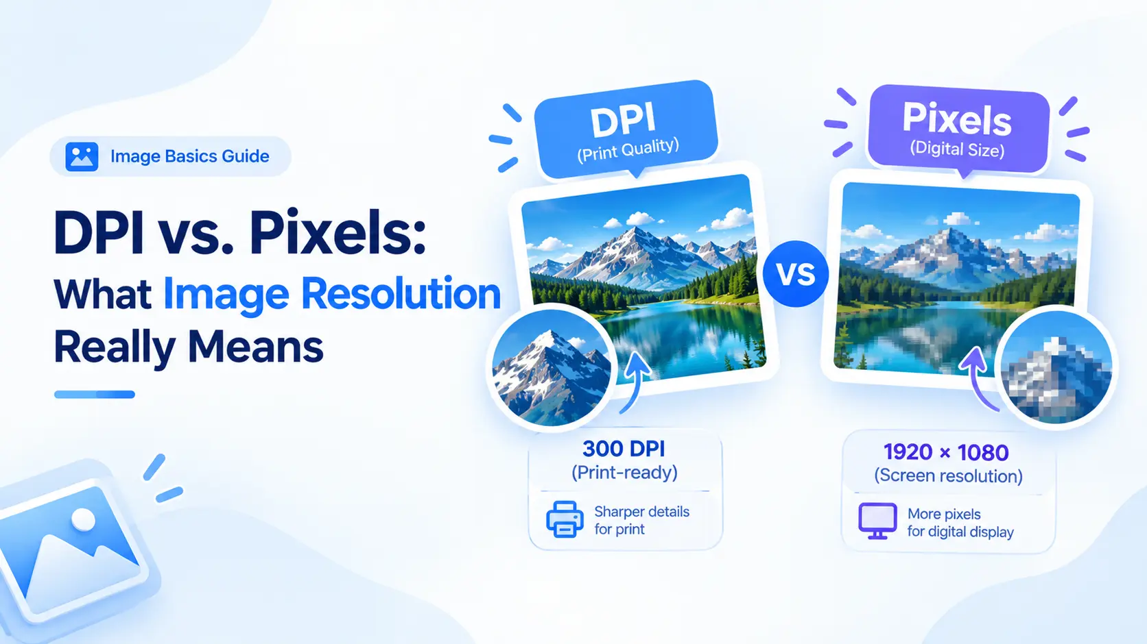 Diagram connecting pixels, DPI, and print size